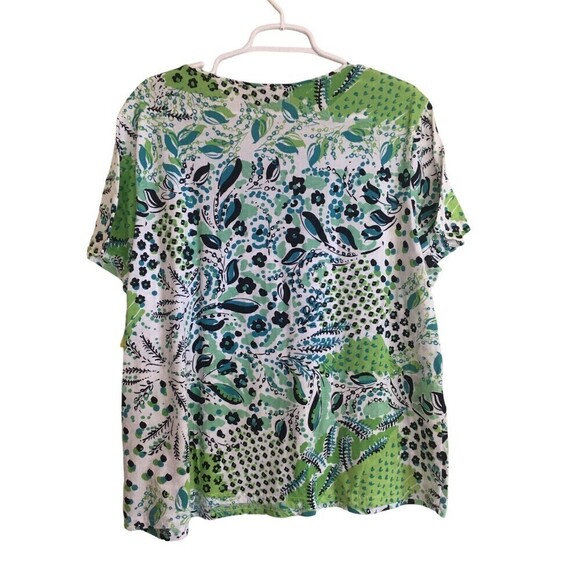 Hot Cotton Size XXL Top Green Short Sleeve Plant Geometric Print Lagenlook - Picture 3 of 5